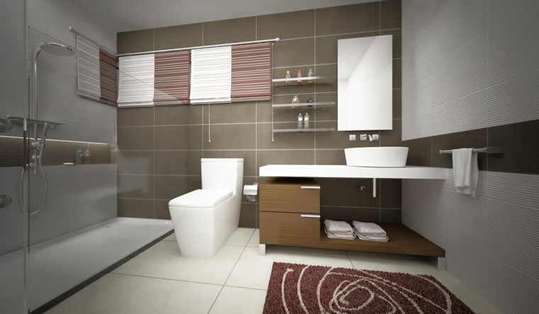 aménager salle de bain design miroir tapis de salle de bain