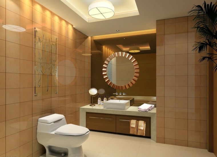 aménager salle de bain toilette blanche miroir luminaire suspendu design 