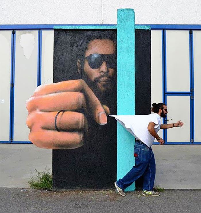 arts de la rue artiste italien cheone 3d effet mur graffiti artiste 