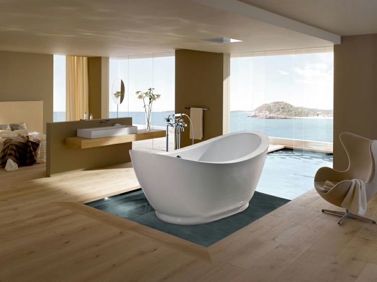 baignoire moderne salle de bain bois