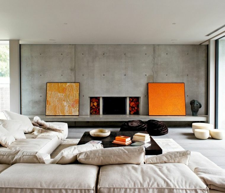 beton deco salon moderne étagère mur