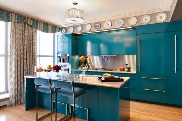 cuisine couleur idée pastel mobilier cusine bleu