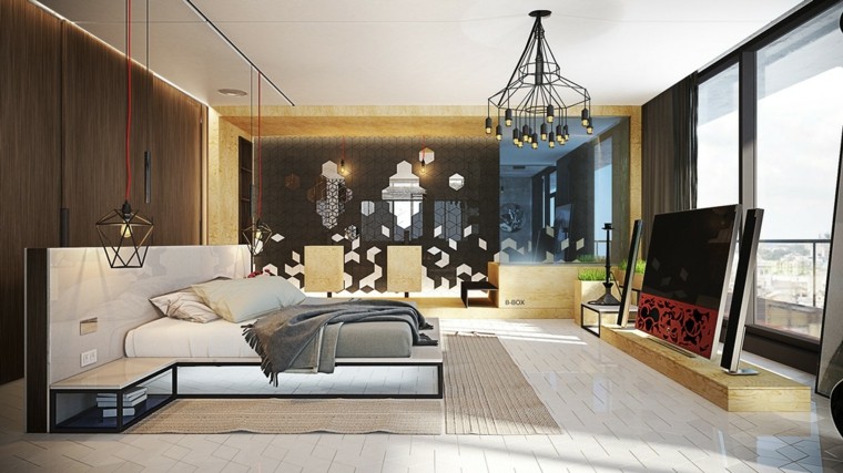 chambres adultes carrelage design décoration murale bois