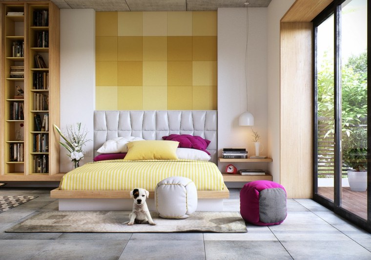 chambres adultes design feminin accents décoration jaune rose
