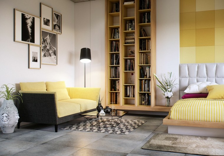 design feminin chambres parentales canapes décoration jaune noir