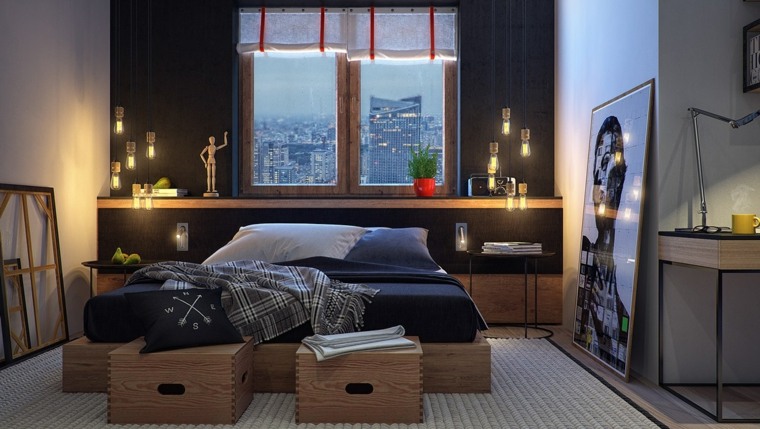 design chambres masculines décoration bleu bois