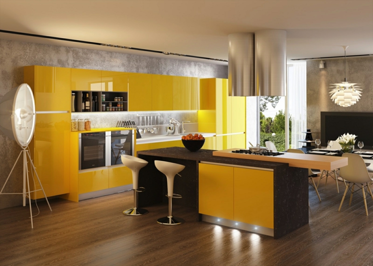 cuisine-interieur-jaune-blanc-moderne