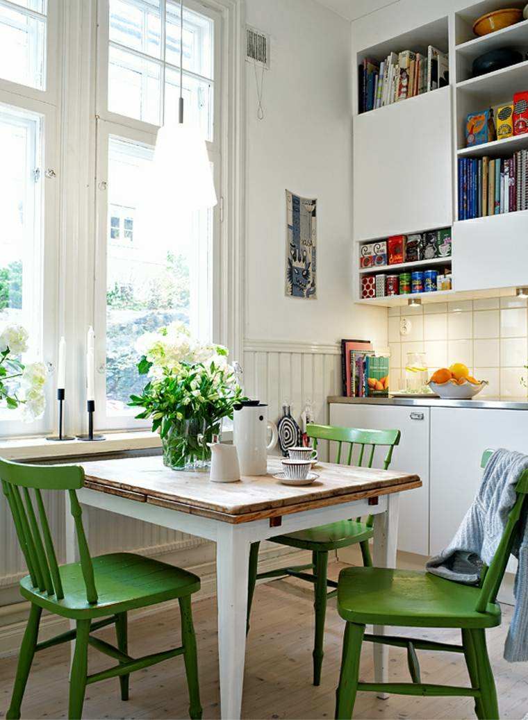 cuisine blanche chaises verte tendance 