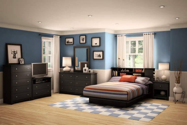 chambre coucher adulte decoration couleurs bleu noir