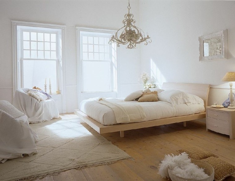 chambre chic idée décoration ambiance zen mobilier blanc et bois