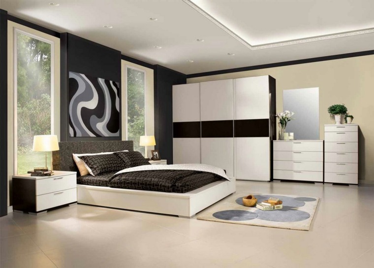 decoration chambre coucher parentale mobilier design moderne noir et blanc