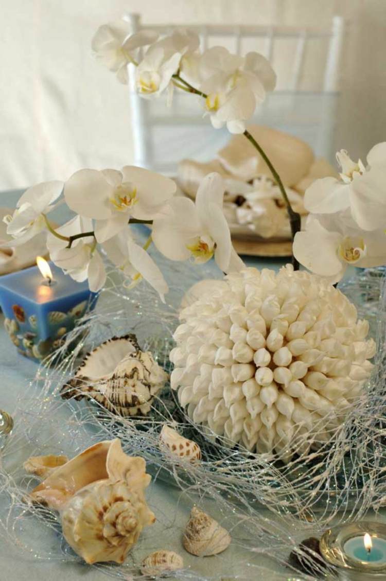 deco mariage plage table coquillage