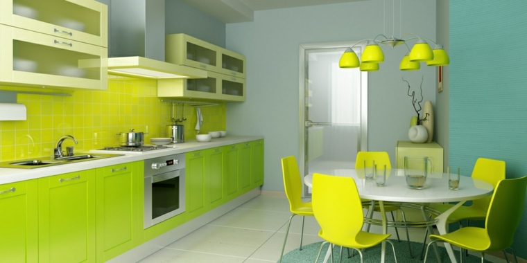 cuisine moderne couleur vert lime mobilier de cuisine peinture couleur carrelage