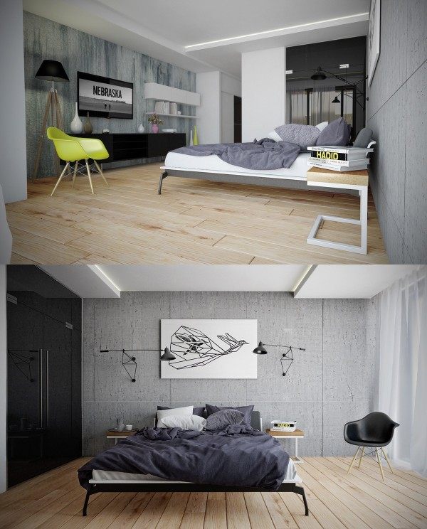 chambre à coucher aménagement moderne design chaise verte tableau déco mur amr-abdeen