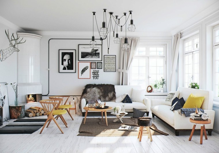 idée decoration salons scandinaves meuble bois blanc