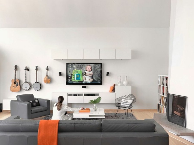 idée decoration salons scandinaves meubles gris fonce