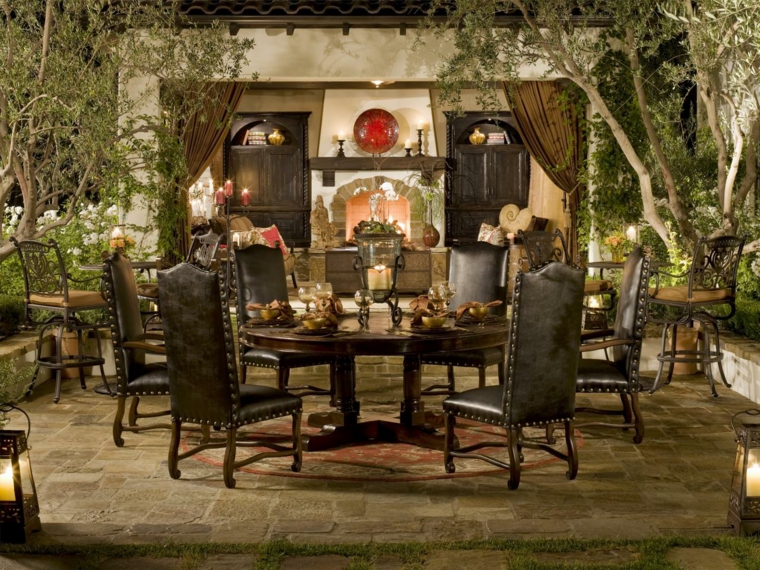 idee terrasse jardin salons classiques décoration chaises cuir