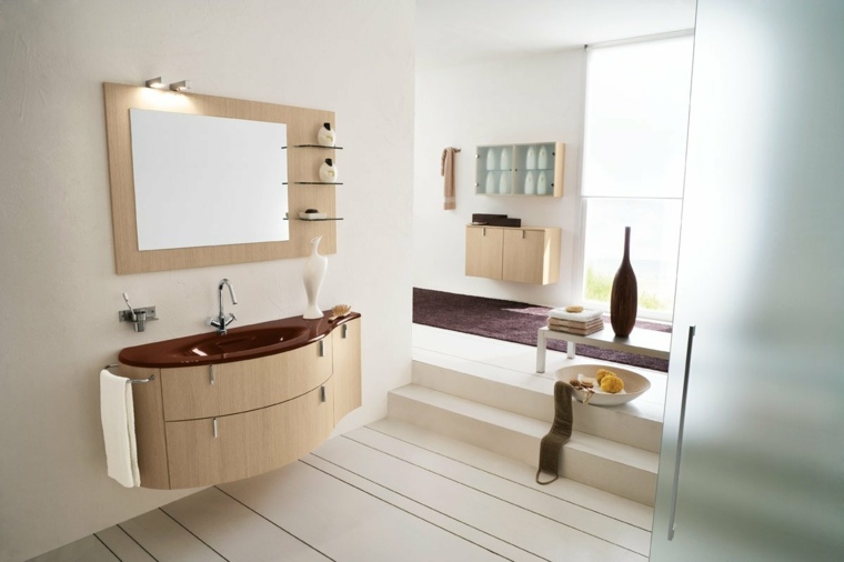 meuble bois clair salle de bain blanche