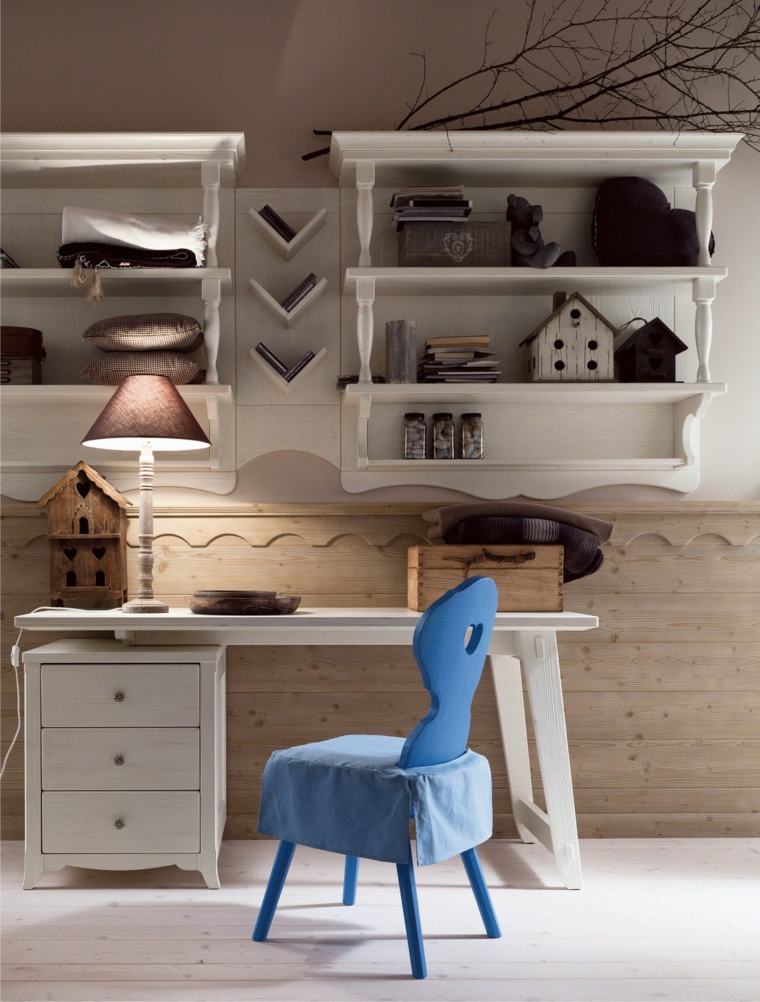 mobilier chambre enfant idée chaise bureau lampe étagères blanches déco 