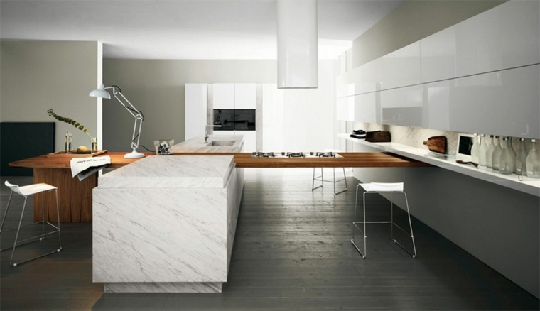 plan de travail marbre et bois cuisines modernes