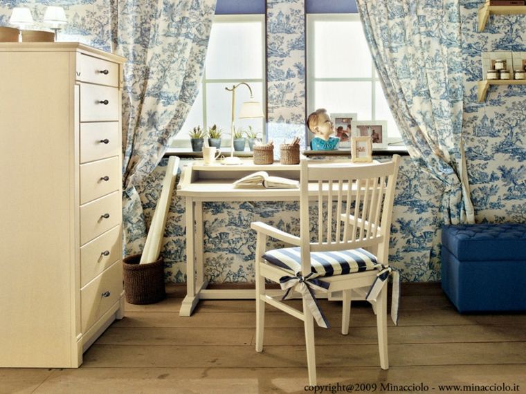 aménagement chambre enfant idée rideaux à motif design papier peint mobilier bois moderne chaise 