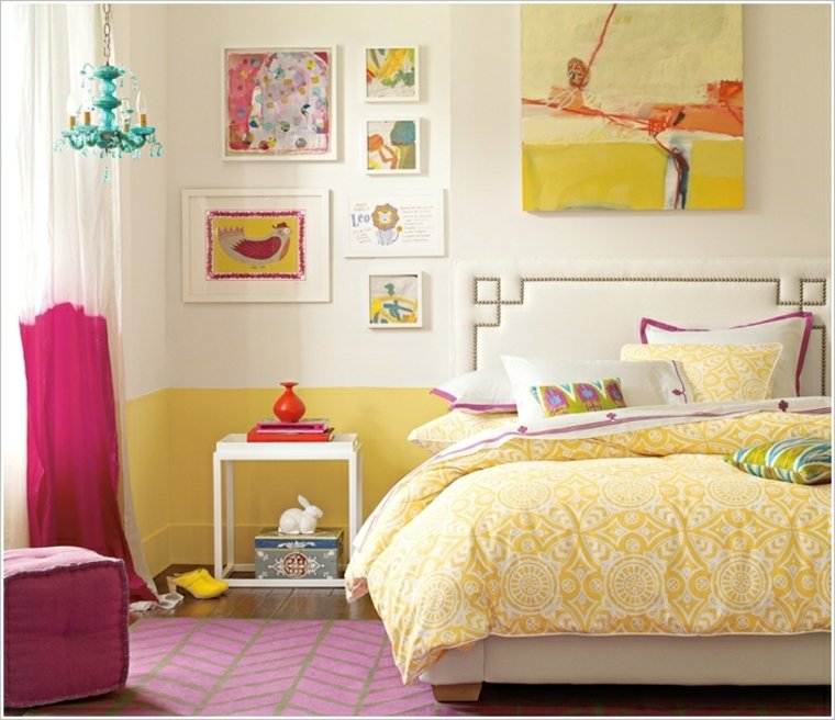 chambre enfant composition de cadre tapis de sol rose gris idée 