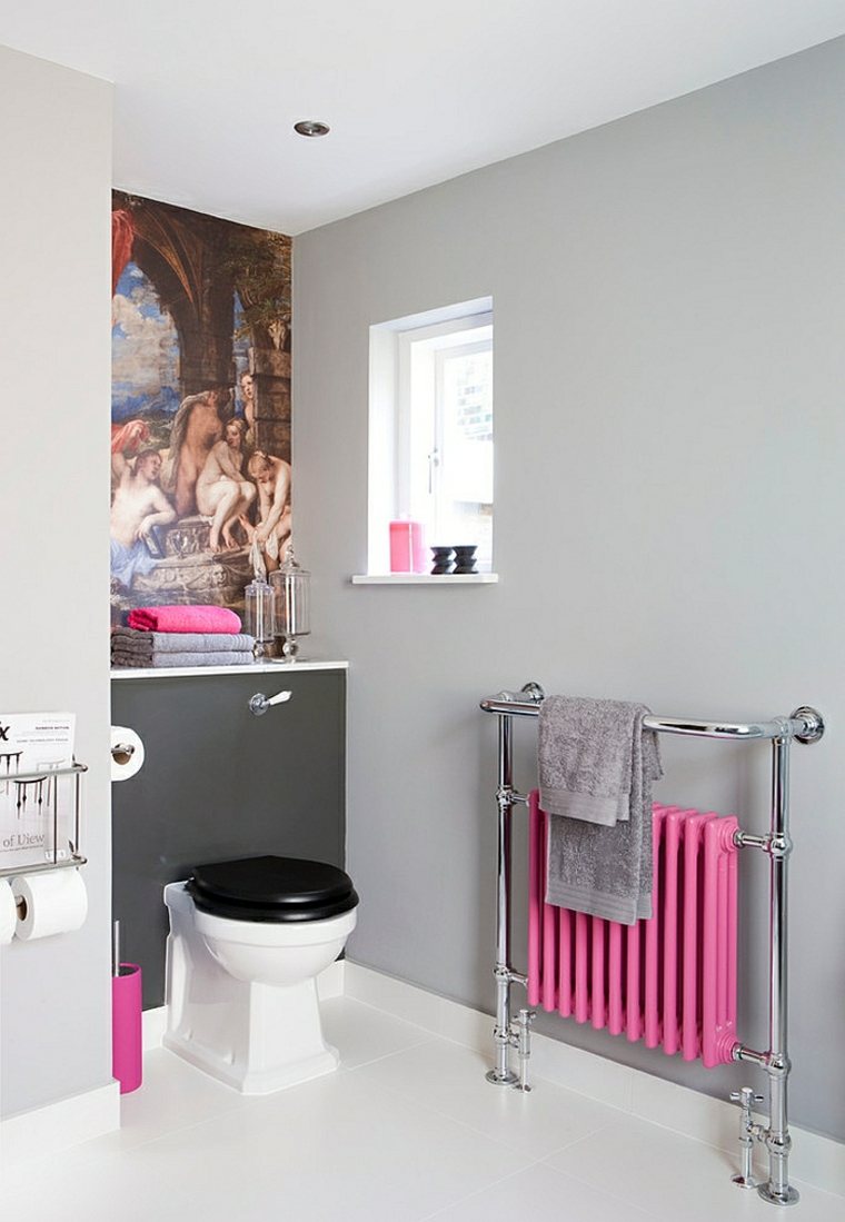 décoration toilettes et salle de bain rose noir fresque murale toilettes 