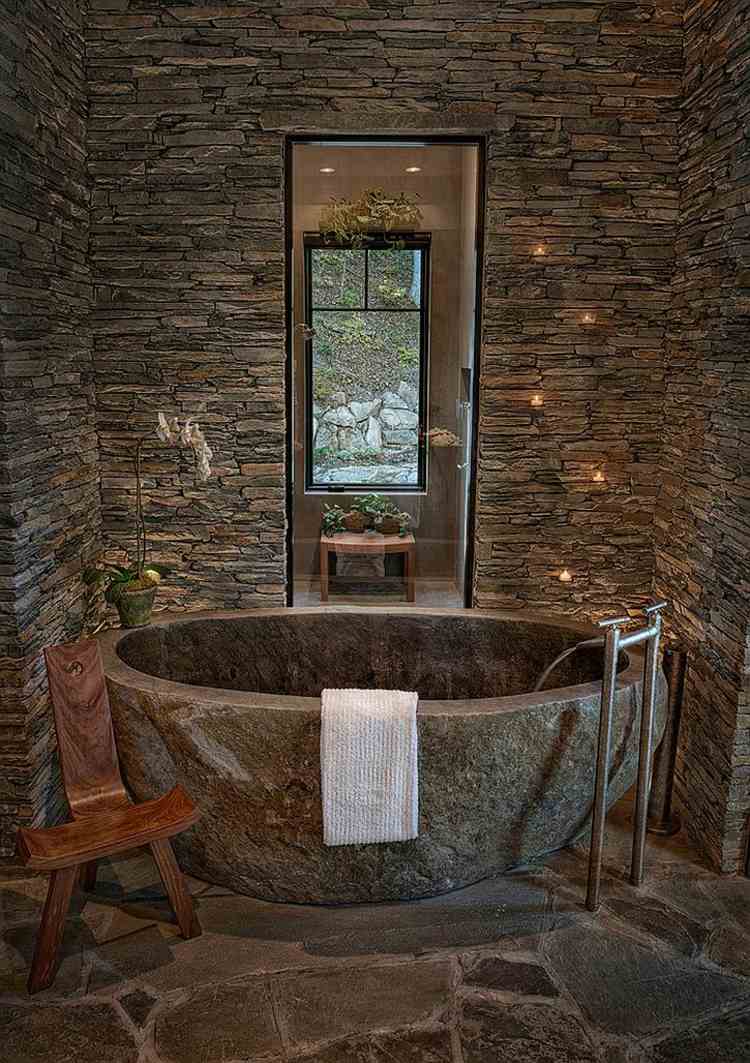 salle de bain rustique deco pierre