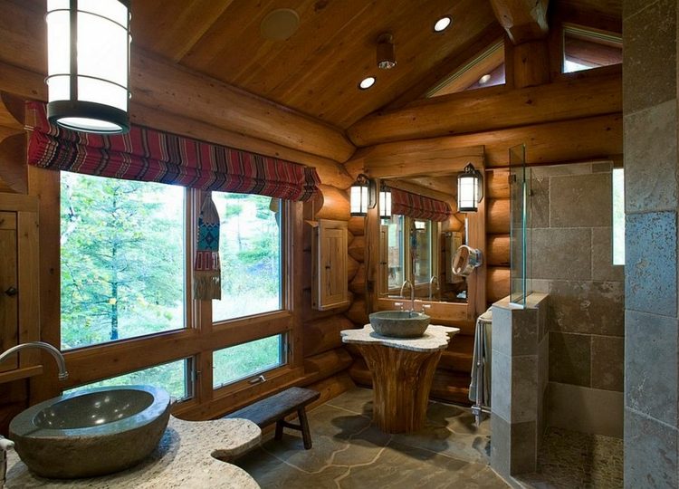salle de bain rustique lavabo pierre