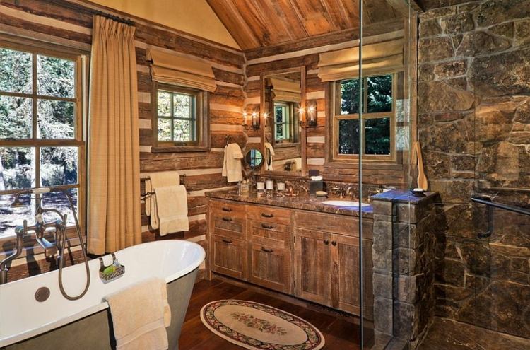 salle de bain rustique meubles bois