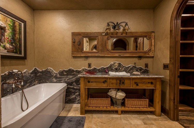 salle de bain rustique murs platre