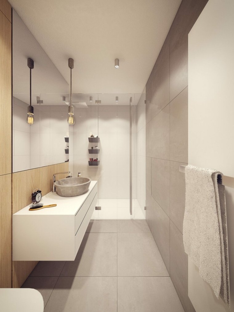 aménagement salle de bain vintage design idée luminaire suspendue 