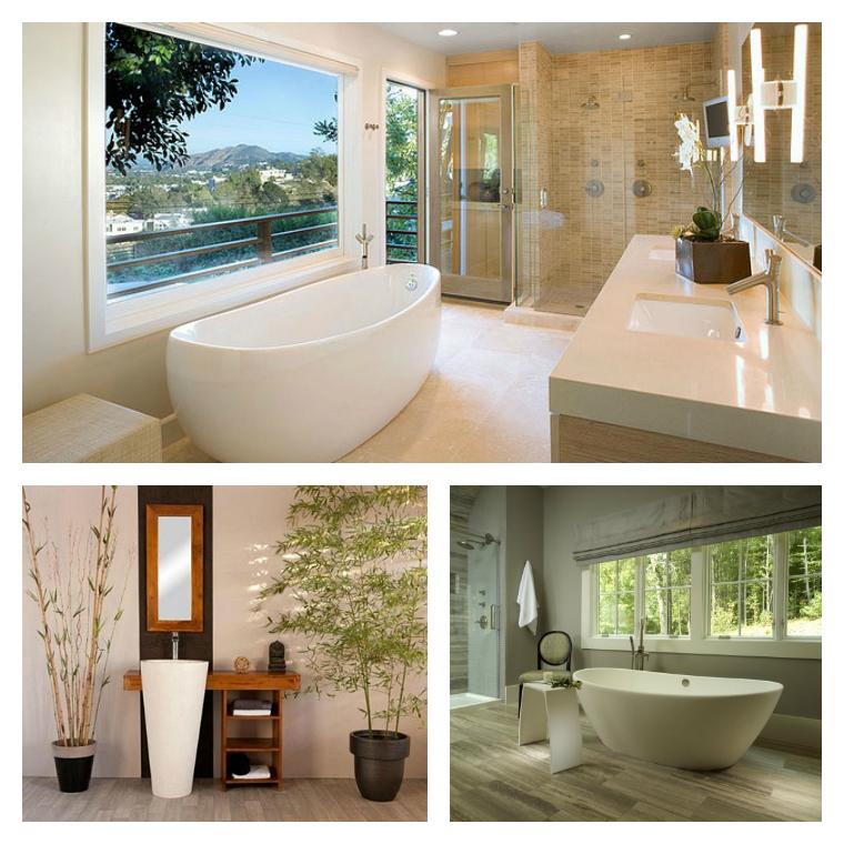 baignoire moderne pour salle de bain plantes vertes