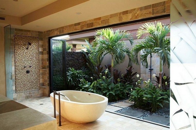 salles de bains baignoire design déco plantes