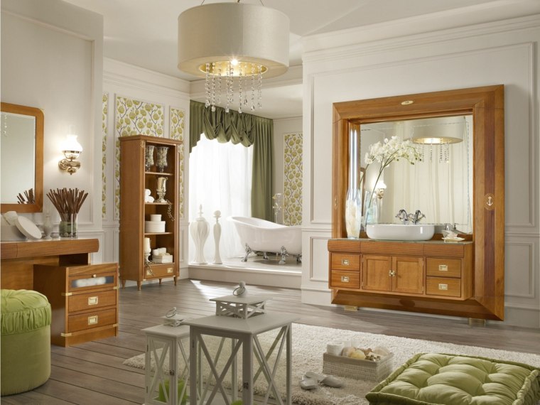 meuble salle de bain en bois décorations vert