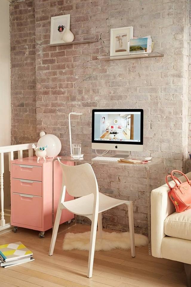 aménager espace de travail style shabby design meuble rose d