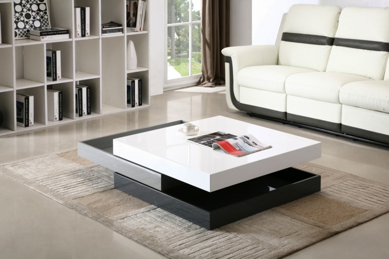 salon design tables basses blanc noir