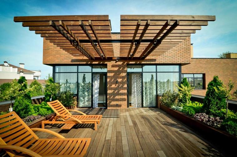 terrasse sol bois pergolas jardin sur le toit