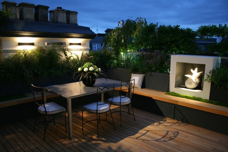 terrasse toit urbain jardin idee eclairages