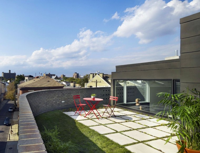 terrasses toit ville moderne carrelages gazon