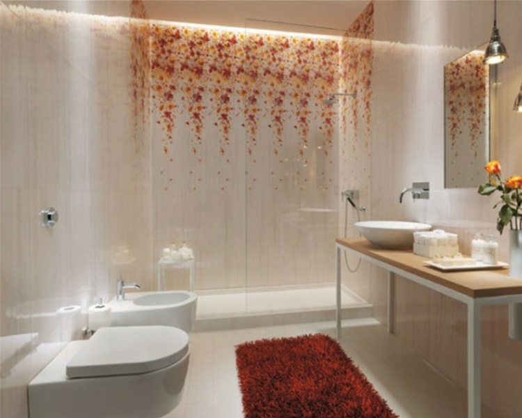 salle de bain romantique touches rouges 