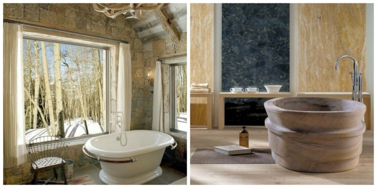 salle de bain pierre idée baignoire céramique blanche design chaise