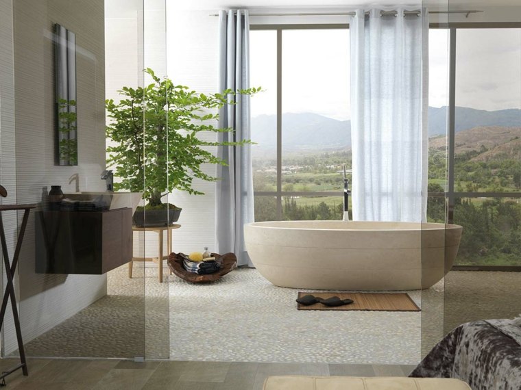 belles salles de bain pierre avec baignoire moderne
