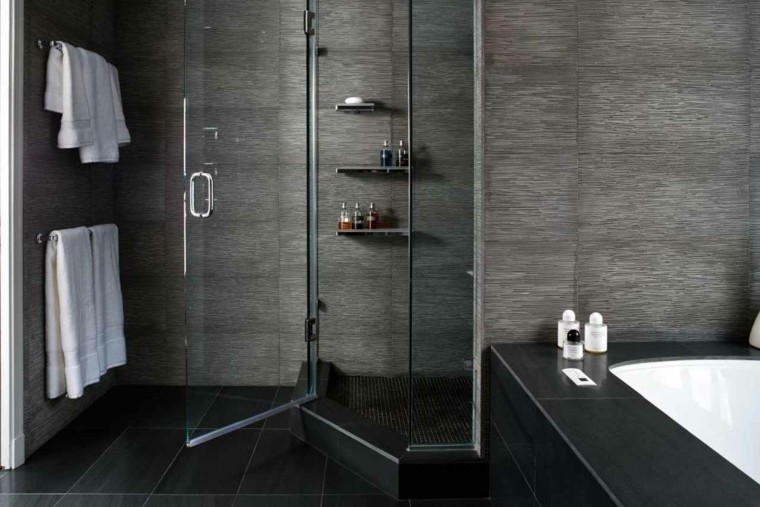 décoration noir et blanc salles de bains pierre naturelle