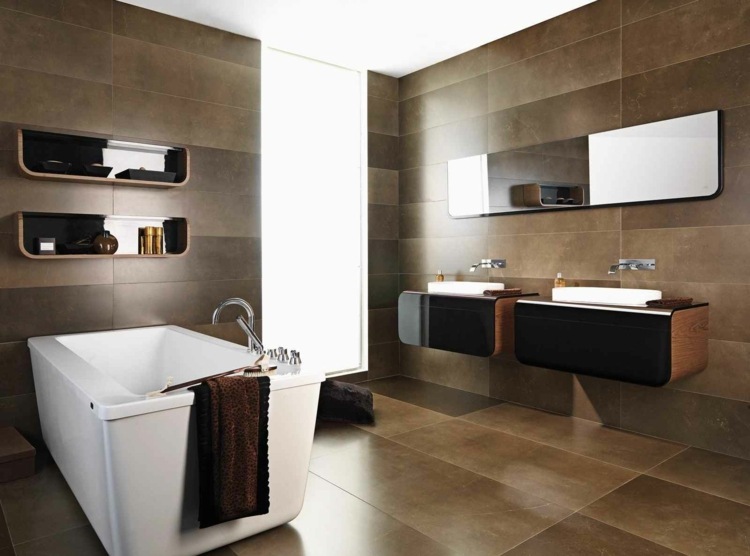 carrelage salle de bain imitation bois nuance brune
