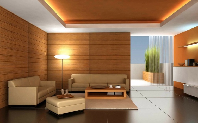aménagement salon moderne carrelage canapé beige