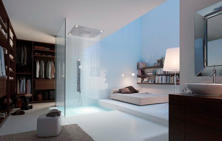 chambre suite parentale salle de bain idée cabine de douche italienne