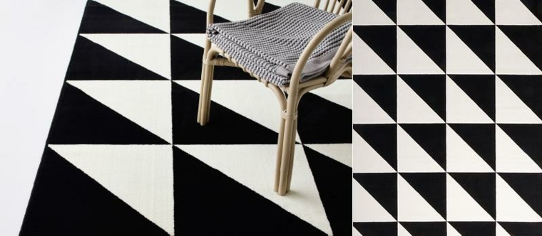 chambre étudiant tapis de sol noir et blanc chaise bois 