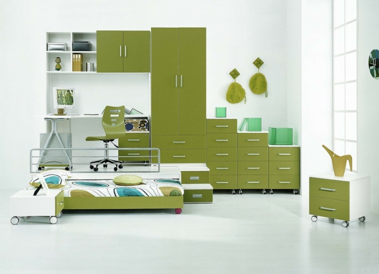 déco chambre enfant idée mobilier vert intérieur blanc 