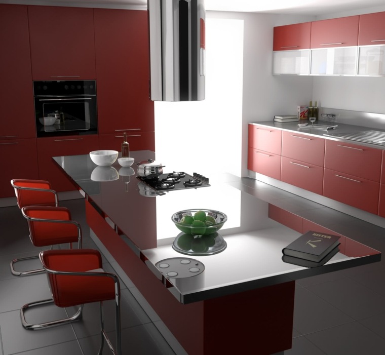 mur cuisines rouges et grises meuble moderne